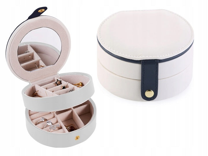 Organizator de bijuterii, Zola®, rotund, compartimente detasabile, cu oglinda, diametru 11 cm, alb Organizator de bijuterii, Zola®, rotund, compartimente detasabile, cu oglinda, diametru 11 cm, alb